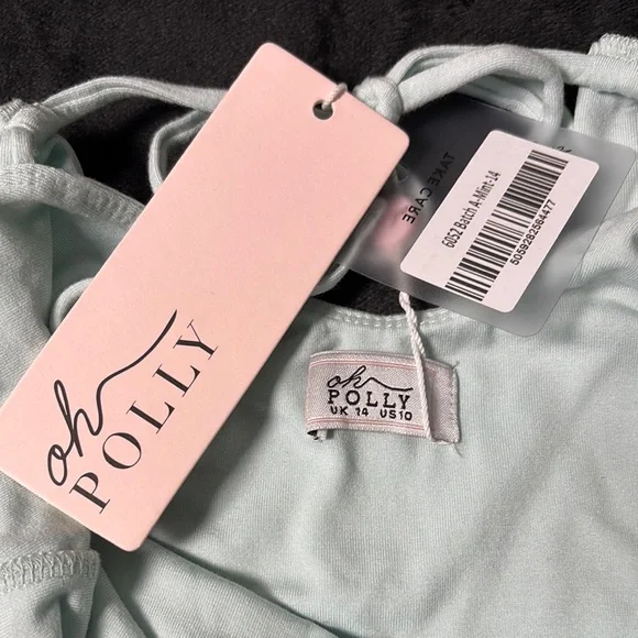 Oh Polly Mint-Green Bodycon Maxi Dress • Lace-Up Bust, Square Neck Sz US 10 - Picture 3 of 11